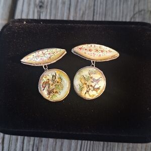 Persian Sterling Intaglio Cufflinks – Hand-Painted Mother-of-Pearl Antique *